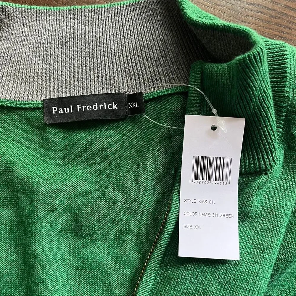 Paul Fredrick 1/4 Zip Pullover Sweater Men's XXL 100% Supima Cotton Kelly Green